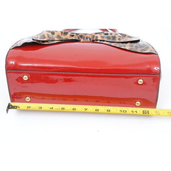 Lipstick Red Shiny Leopard Bow Chunky Diamond Closure Handbag Purse Crossbody - Picture 7 of 11